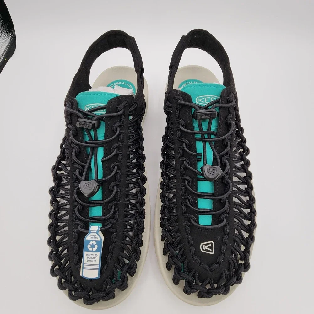 Keen Uneek Sport Fisherman Sandals Mens Sz 10.5 Black Bright Aqua Boat Shoes NEW